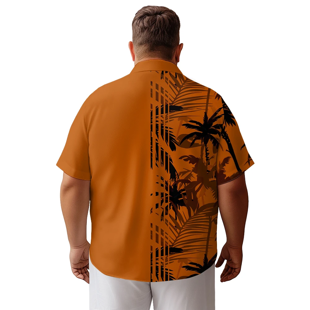 2024 new  Men's shirts plus size White coconut tree with brown base printed clothing casual short-sleeved