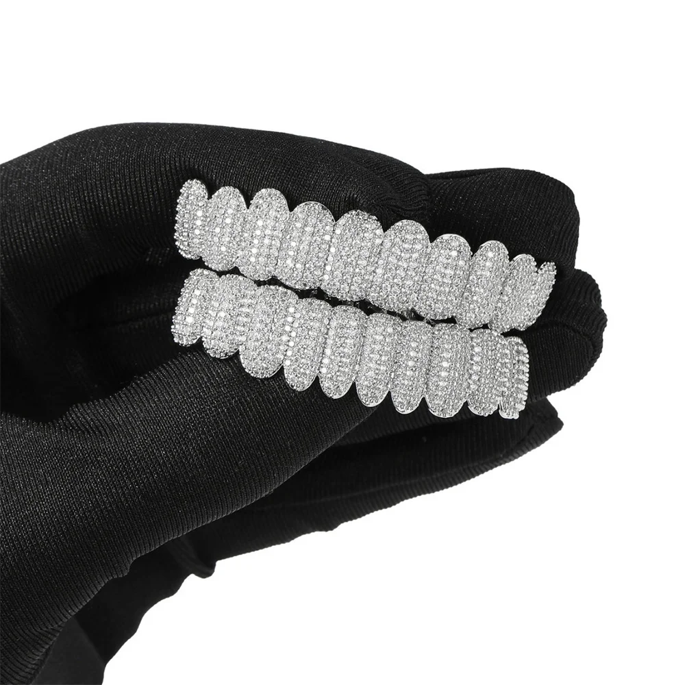 Anztilam بلينغ الشوايات الطويلة مثلج خارج Grillz كامل الزركون الأسنان تألق شواء الرجال النساء الهيب هوب الأسنان الشوايات قبعات مجوهرات الأزياء
