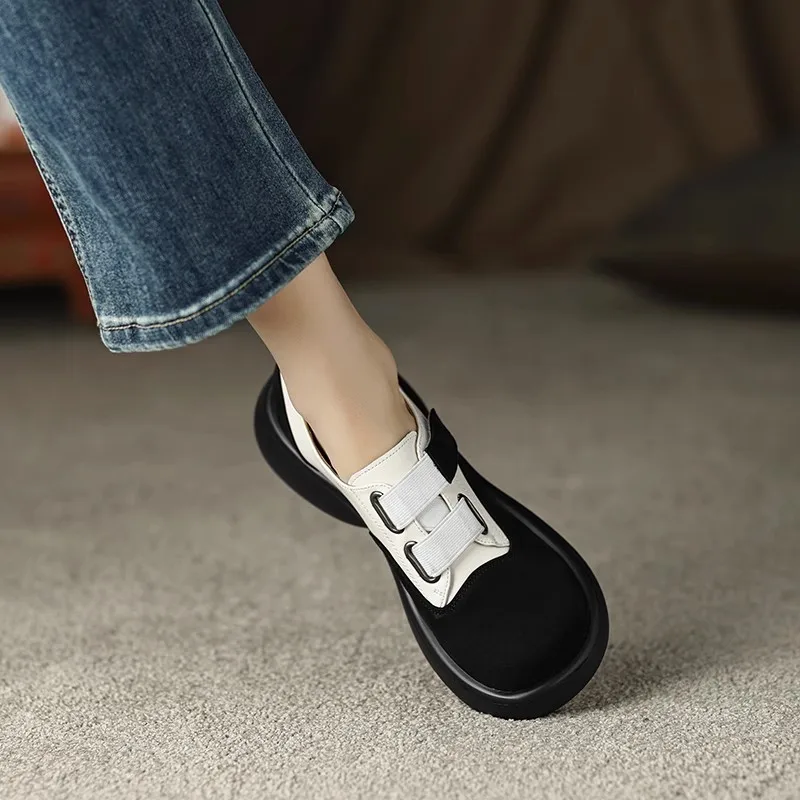 Women Casual Shoes Spring Autumn Suede Round Toe Single Shoes for Women Fashion Patchwork Leather Shoes Comfort Female Loafers