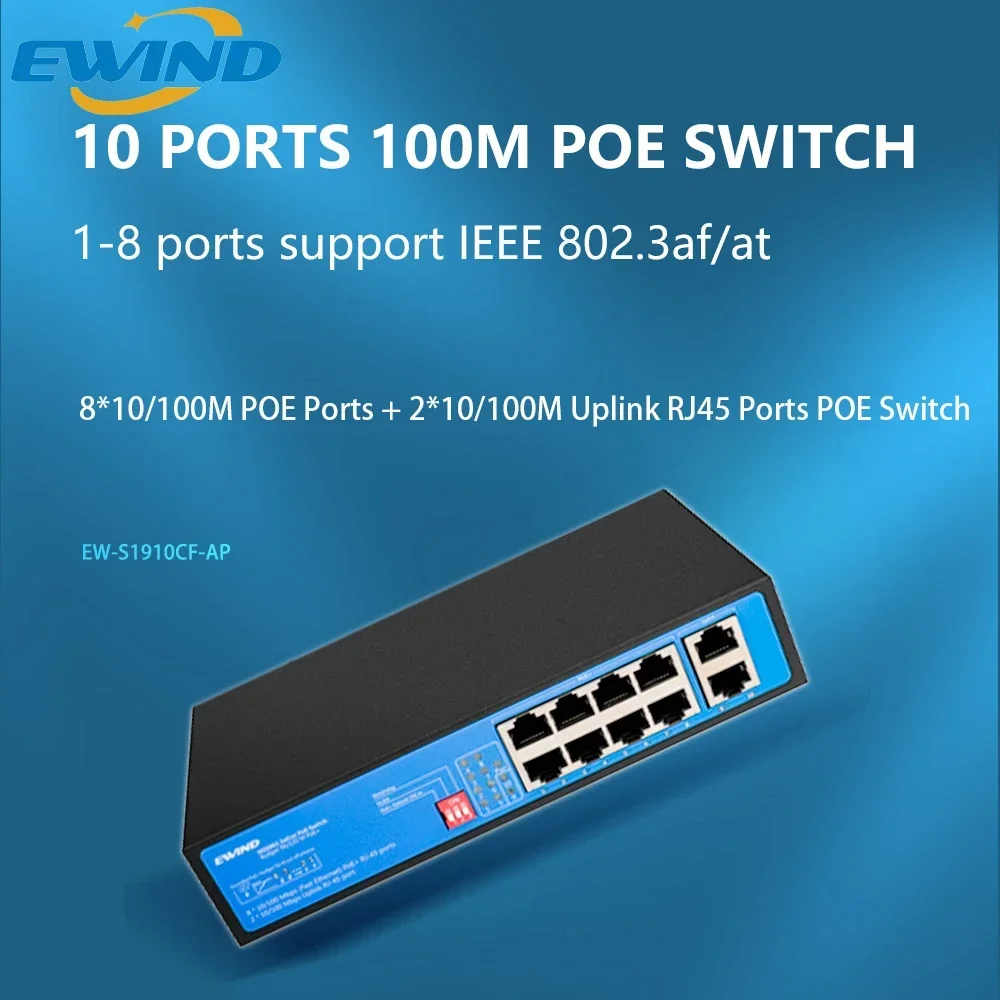 Ewind 10 ports 100m mit eingebautem 8*100m poe 2 * fe rj45 poe switch unterstützung ai watchdog port selbst heilender poe switch