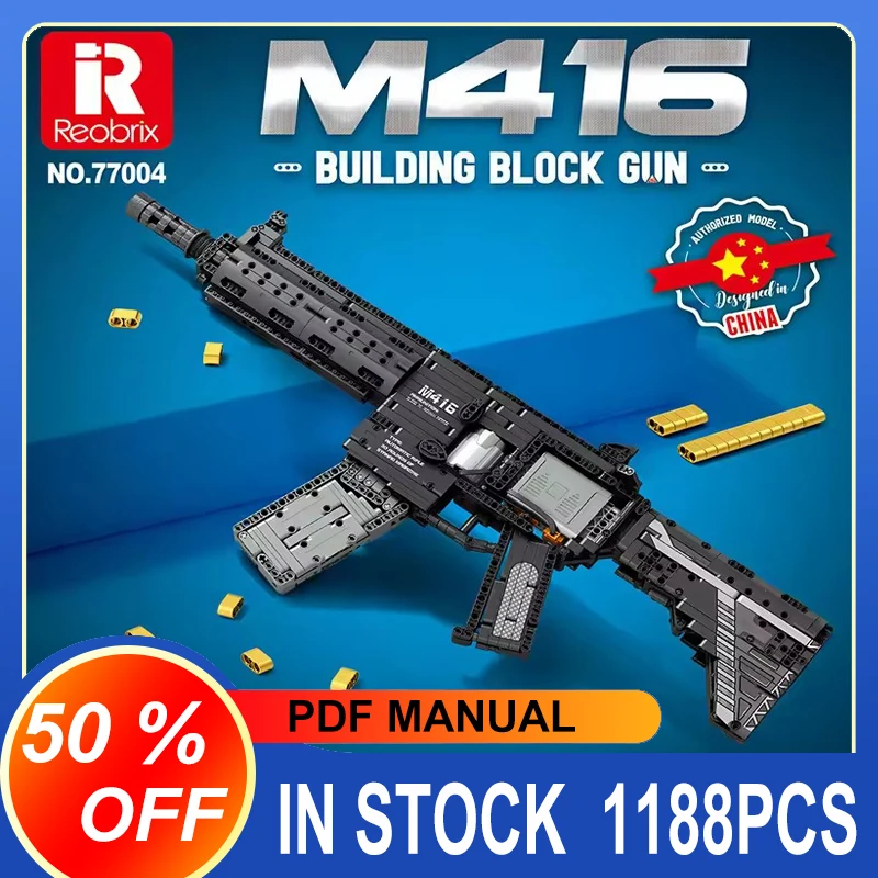 

Reobrix 77004 M416 Assault Rifle Model Military Weapon Series DIY Small Particle Toys Building Blocks Gun Gift For Boy 1188Pcs