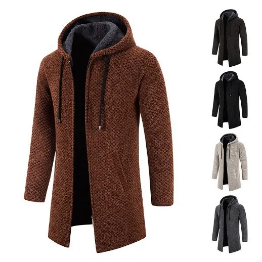 Sweater Men's Medium And Long Jacket Loose Knitted Cardigan Winter Thickened Plush Jacket Sweater Jacket
