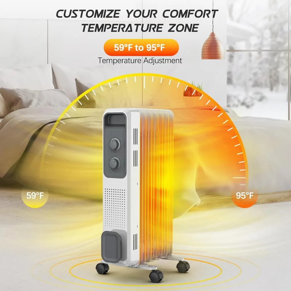 Oil Filled Radiator Heater, 1500W Electric Radiant Heaters for Indoor Use With 3 Heat Settings,Radiator Heater