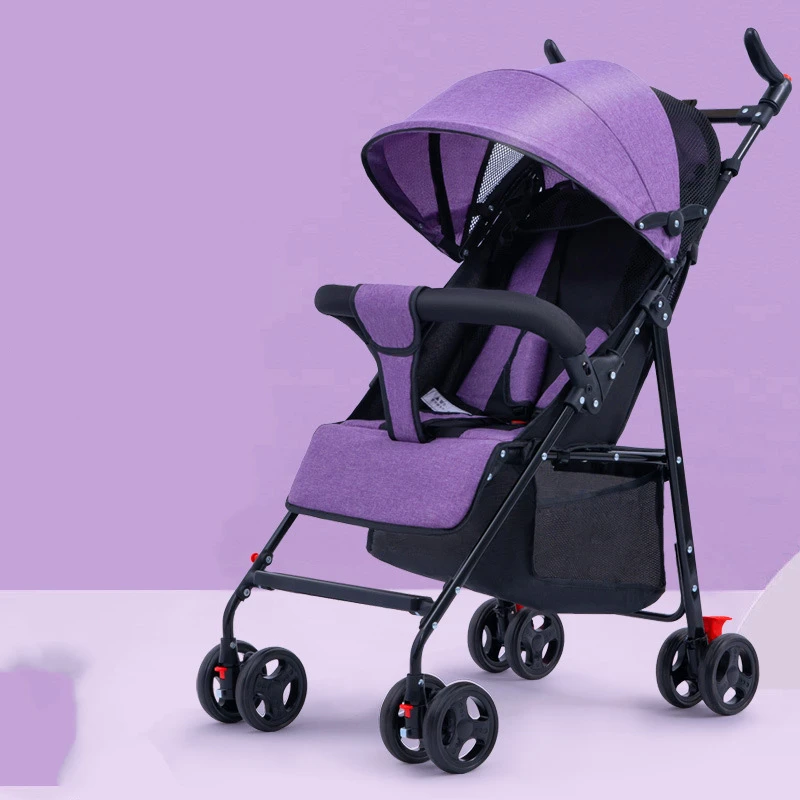 Baby Lightweight Stroller with 360° Universal Wheels Basket Foldable Infant Strolling Cart with Canopy Can Sit or Lie Down