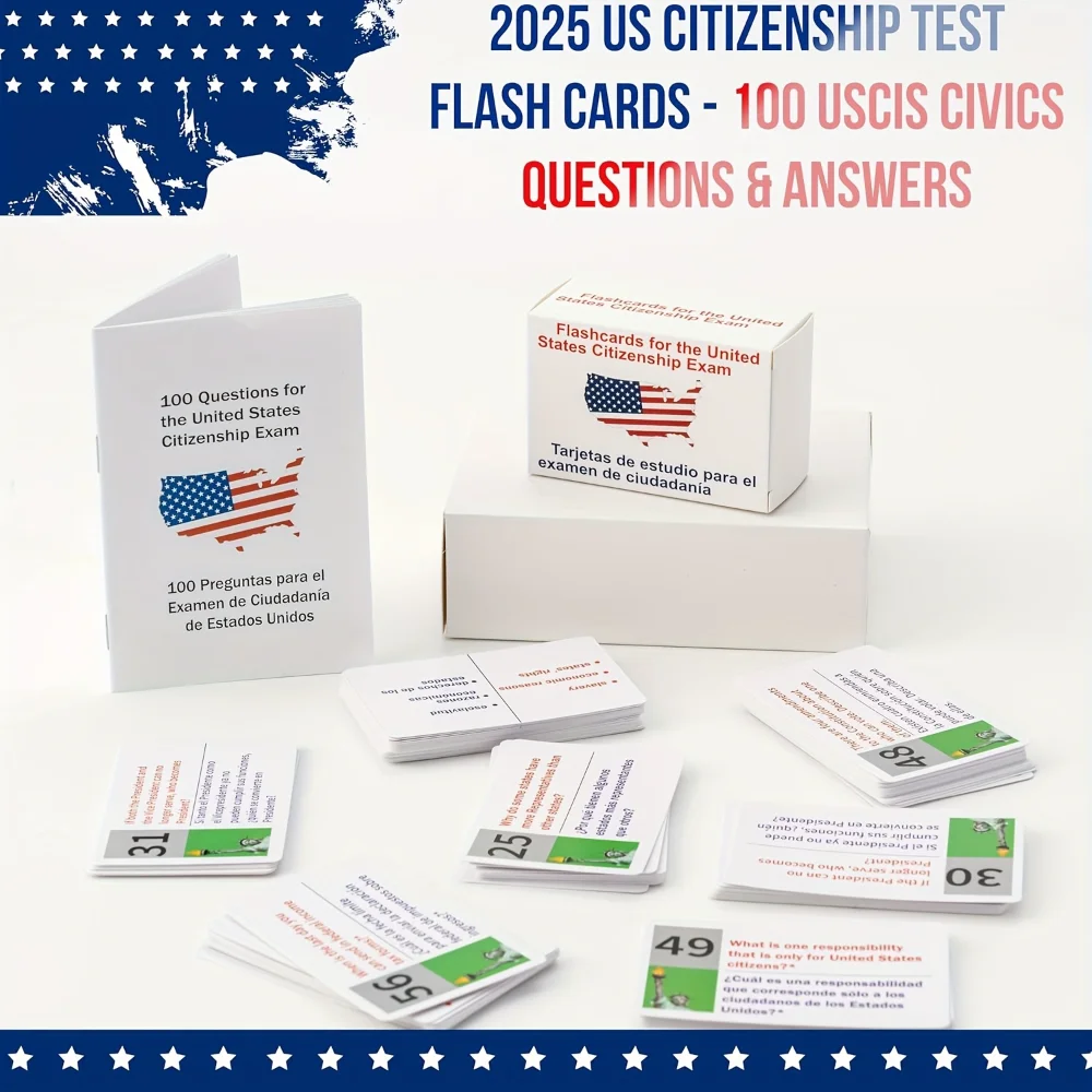 

U.S Civics Test Flash Cards Combo Set With Bilingual Booklet Flashcards For Citizenship Naturalization Study Guides Cards Games