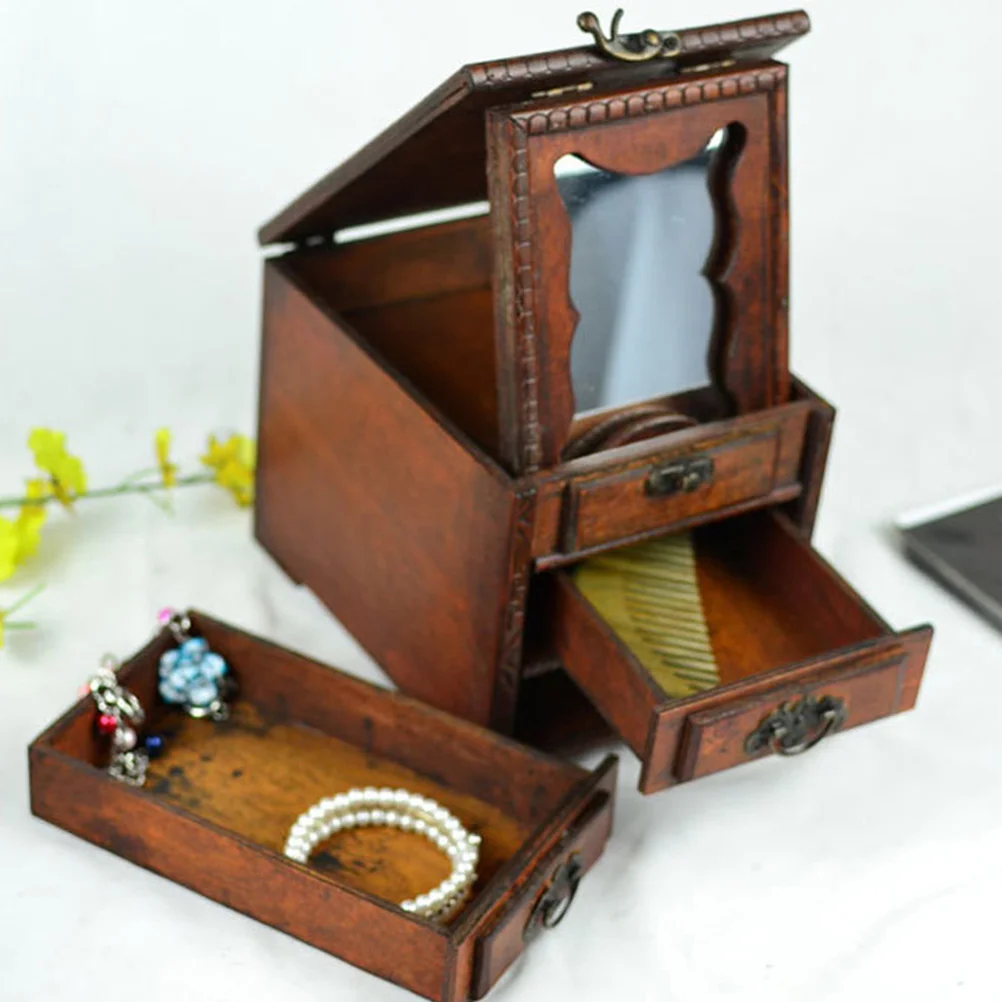 

Retro Wooden Jewelry Box Elegant Storage Case for Necklaces Rings Bracelets Vintage Pu Material Long Lasting Birthday