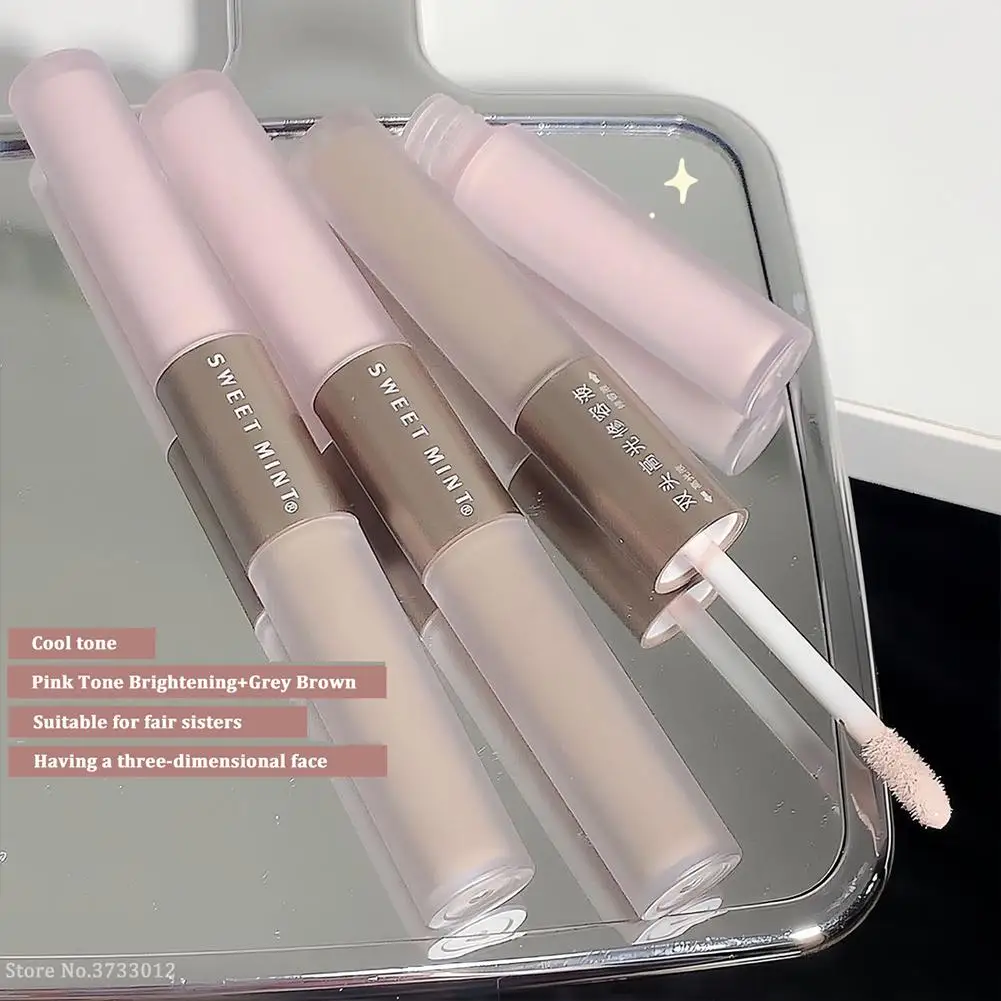 2 In 1 Verheldert Vloeibare Contourstok Hoogglans Huid Warm Toon Grijze Bruine Neus Schaduw Contour Matte Markeerstift Gezicht Brons