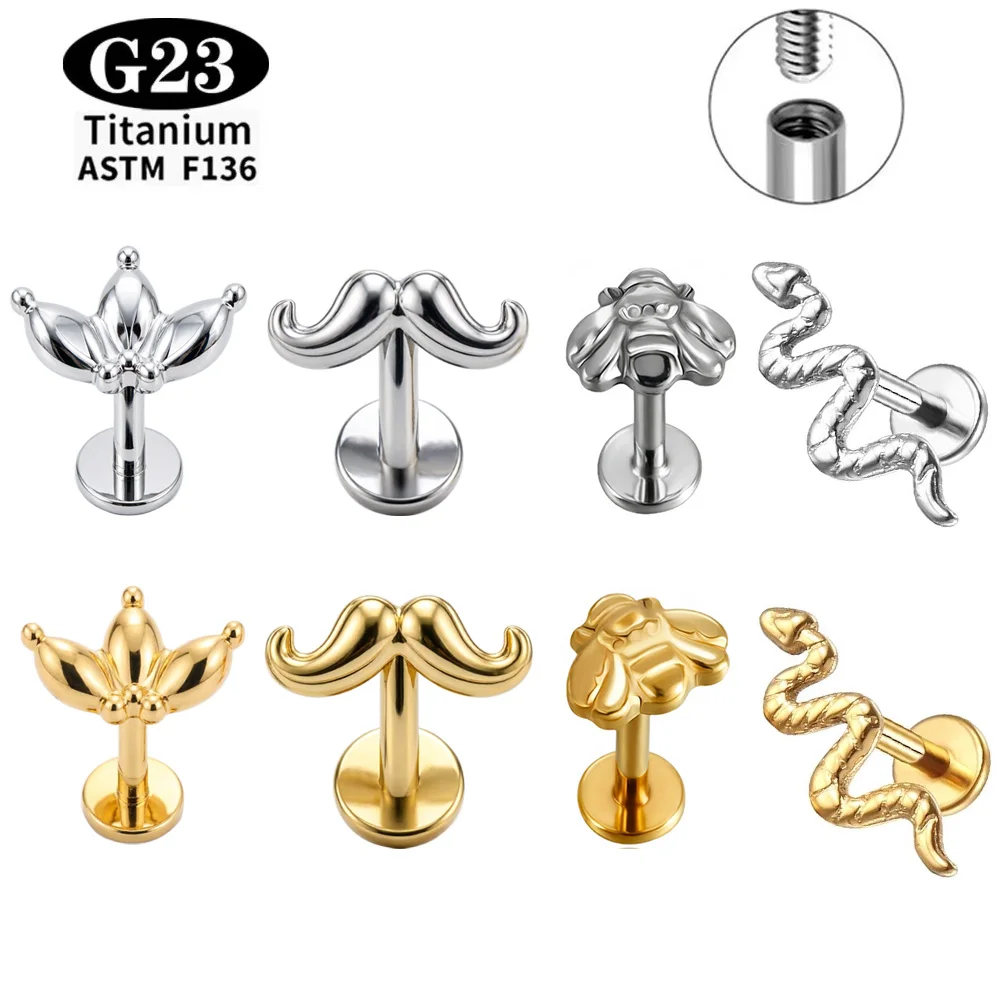 ASTM F136 Titan Nasenpiercing Schlangen-Design 16G Bienen-Ohrstecker Tragus Conch Knorpel Helix Ohrringe Labret Schmuck