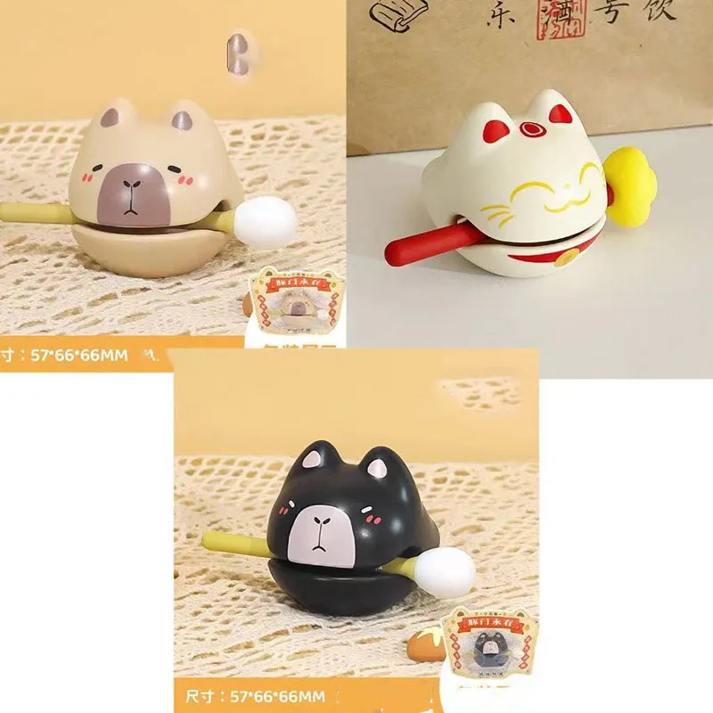 2024 New Miniso Cute Capybara Cartoon Wooden Fish Relieve Stress Desktop Pendant Kawaii Lucky Cat Toys for Girl Birthday Gifts