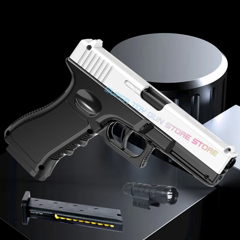 ปืนอัดลมแบบนิ่ม รุ่น G18 ของเล่นปืนพร้อมแม็กกาซีนแบบติดตั้งด้านล่าง มีเลเซอร์ สำหรับกีฬากลางแจ้ง เกม CS ของขวัญสำหรับเด็กและผู้ใหญ่