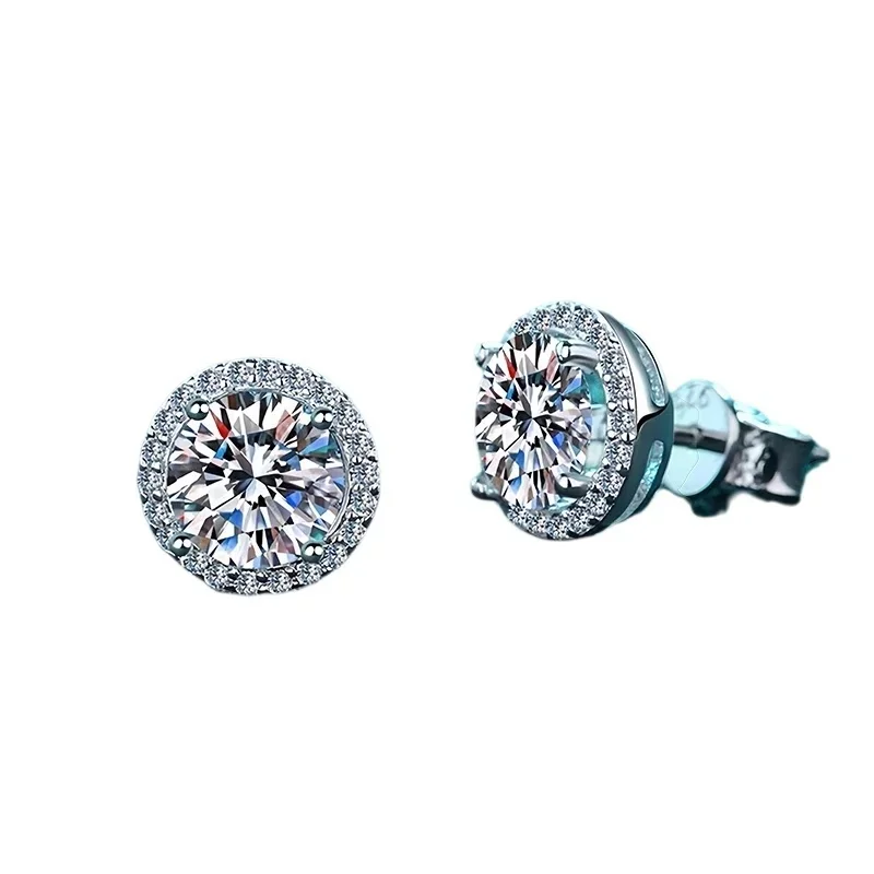 

S925 Sterling Silver 1 Carat Moissanite Earrings Four-Prong Round Setting Classic Unisex Studs Hypoallergenic Sparkling Jewelry