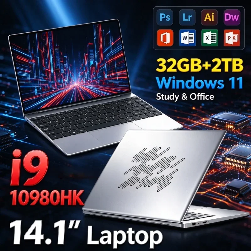 High Speed 14.1'' Inch Laptop Intel Core I9-10980HK 32GB RAM 1TB/2TB SSD Windows 11 Ultra Thin Notebook For Home Office Study