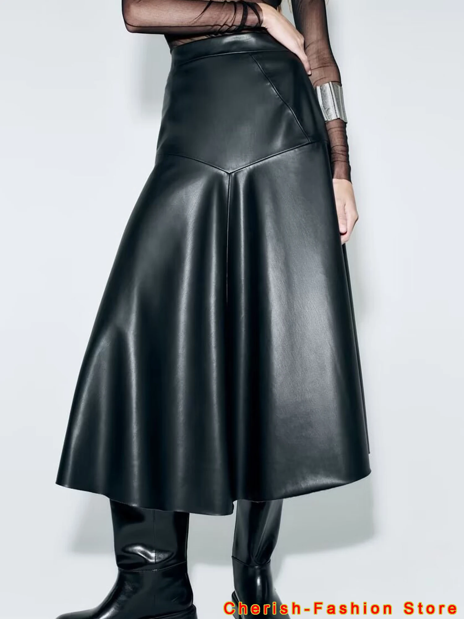 

PU Leather Skirts for Women High Waist Fall Straight Elegant Split Midi Skirts Korean Style Oversized Black Streetwear Clothes