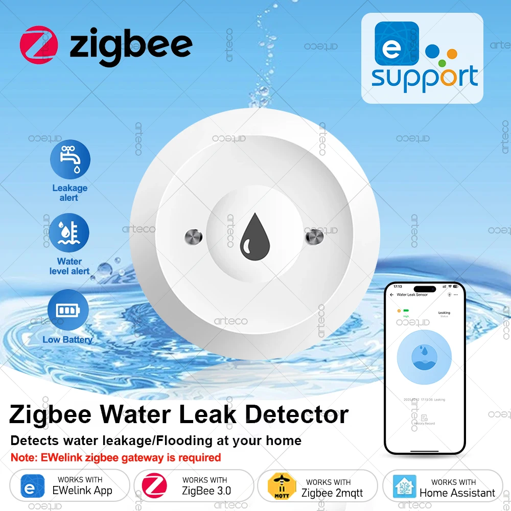 Zigbee Water Sensor Flood Leak Detector EWelink App Remote Monitoring Flood Security Alarm Works With Home Assistant Zigbee2mqtt