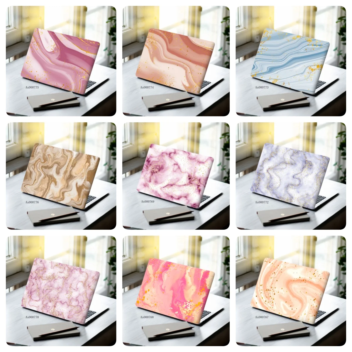 2pcs Luxury Rose Gold Marble Laptop Sticker Self-Adhesive Anti-Scratch Skin MacBook Notebook PC Keyboard Waterproof Skin Decor
