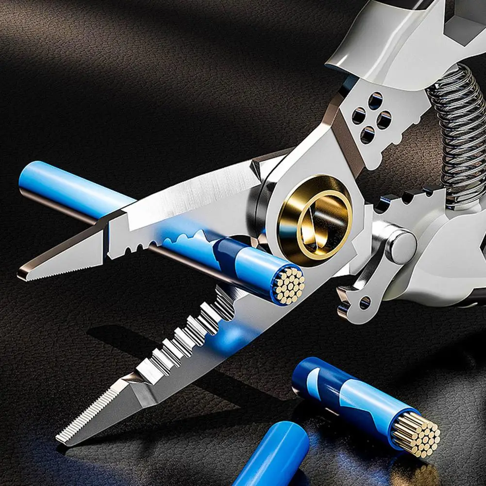 Multipurpose Wire Stripper Stripper Cable Terminal Crimping Long Nose Pliers Clamper Splitting Wire Electrician Tools 7-inch