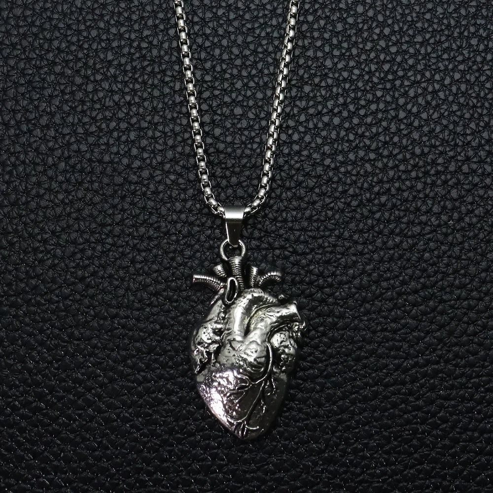 1pc Anatomical Heart Pendant Necklace, Titanium Steel Chain, Alloy Pendant, Gothic Punk Style Jewelry for Men Women