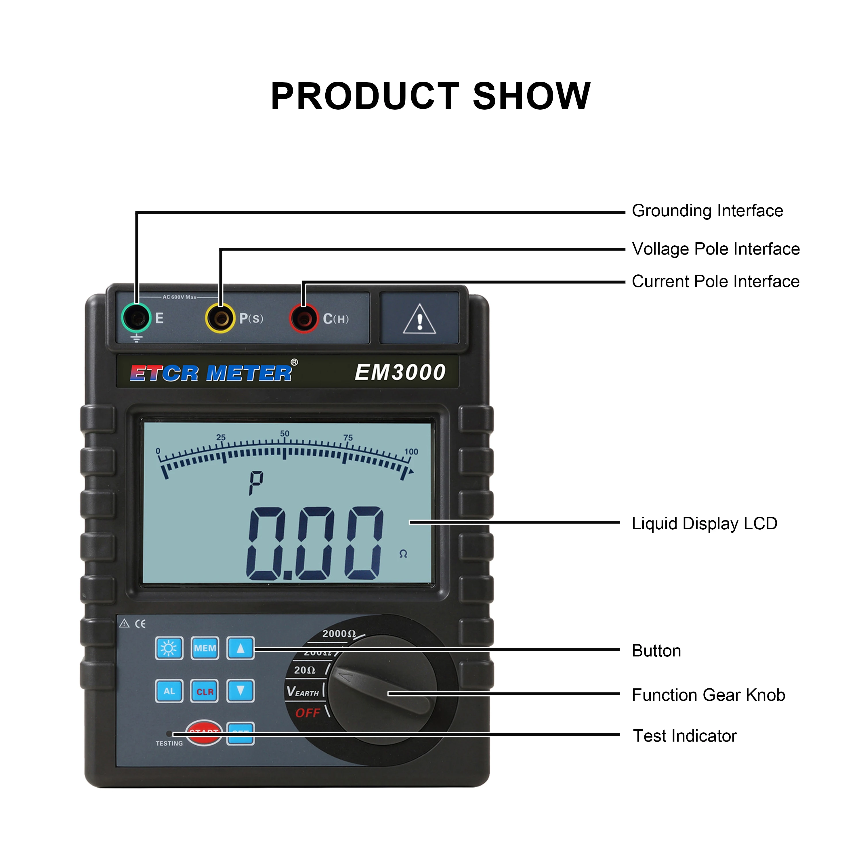 ETCR EM3000 Harga Pabrik Multimeter Digital 0,01ohm ~ 2000ohm Meteran Ketahanan Bumi Digital Penguji Listrik