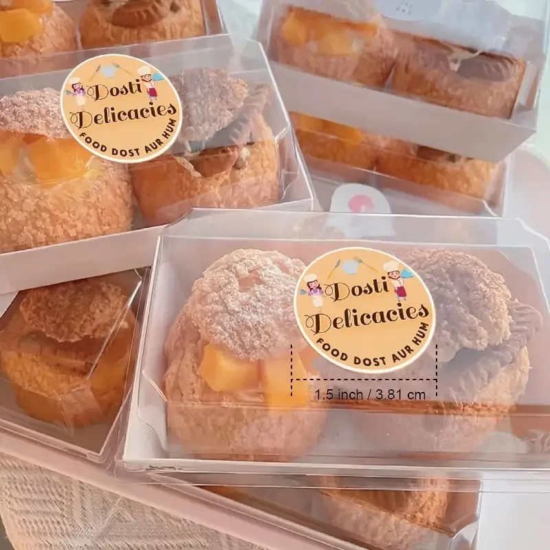 50 adesivi quadrati rotondi di grandi dimensioni - Etichette con logo personalizzate per panetteria e tazze da caffè