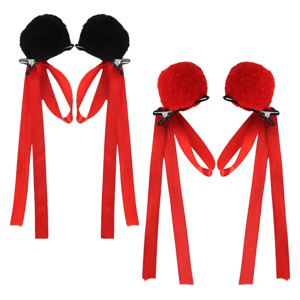 

2Pairs Bun Hair Clips with Pom Ball Tassels Stylish Hair Accessories Festive Chinese New Year Xmas Spring Festival