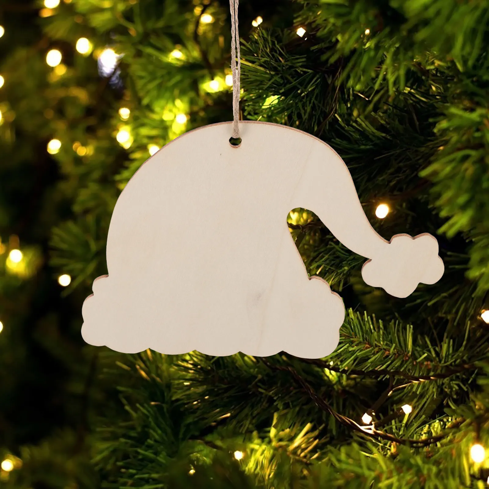 

20pcs Santa Hat Wood Cutouts Unfinished Wood Christmas Tree Ornaments Blank Wooden Cutouts with Twine for DIY Holiday Crafts
