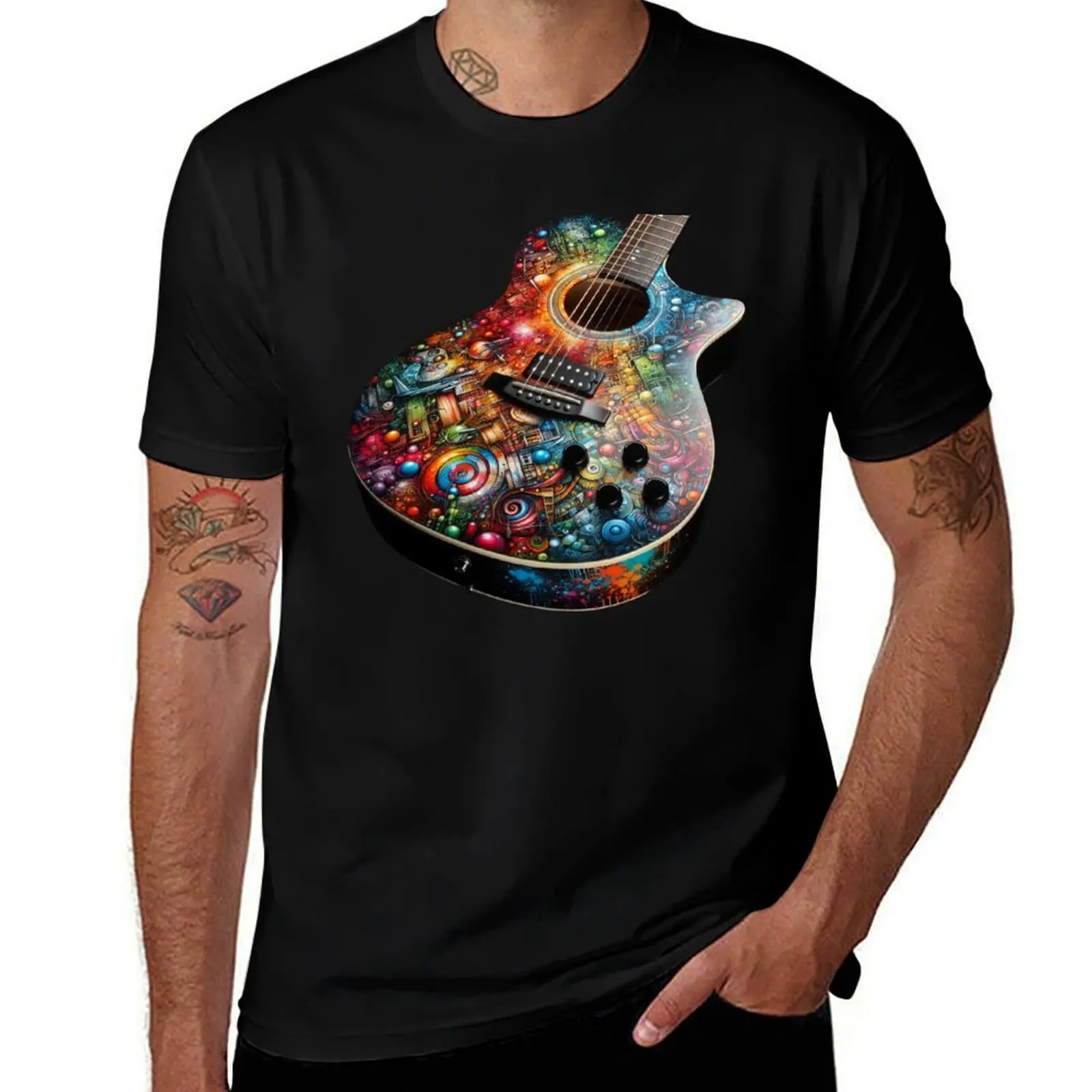 

Eclectic Cosmic Street Art Guitar Design T-Shirt blanks customs anime shirt aesthetic clothes t shirts for men
