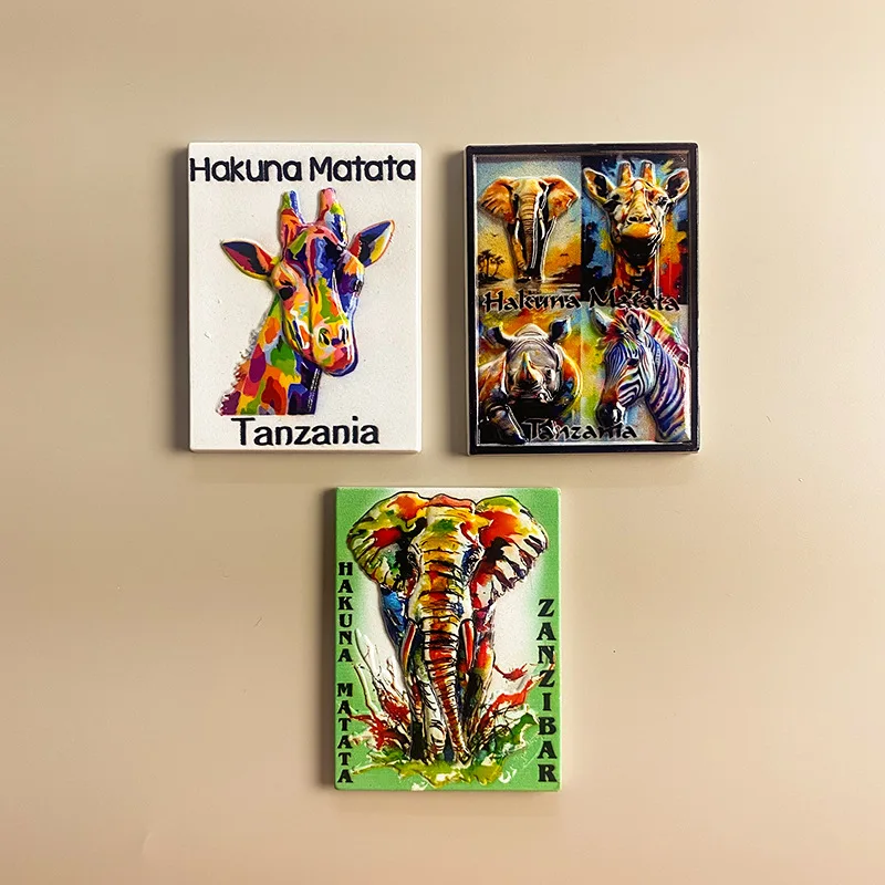 

Hakuna Matata Tanzania Fridge Magnets - Colorful Giraffe, Elephant & Safari Animals, Strong Magnets for Fridge, Home Decor Items