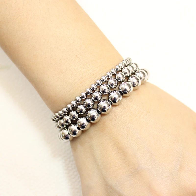 Fashion Jewelry Women Gifts Waterproof Metal Steel Ball High Quality Smooth Diameter 3-4-6-8mm Elastic Stainless Steel Bracelet