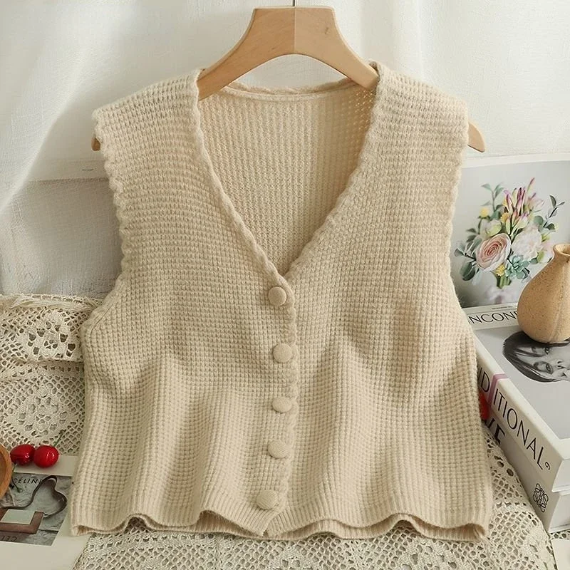 V-neck Sweater Vest 6 Colors Women Vintage Spring Streetwear Knitting Daily All-match Korean Style Soft Aesthetic Simple Female