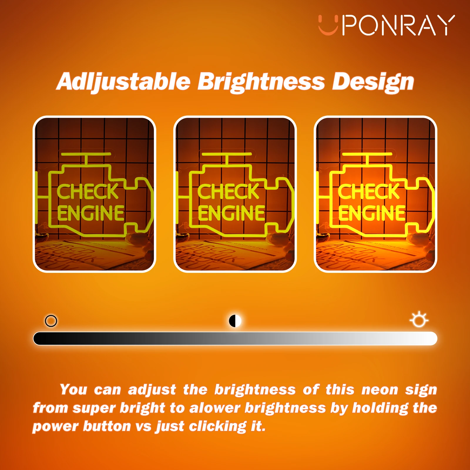 UponRay-Neon Check Engine Sign LED Light, Auto Room Garage Repair, Shop Wall Decor, Bar Party, Luminous Lamp, USB Power