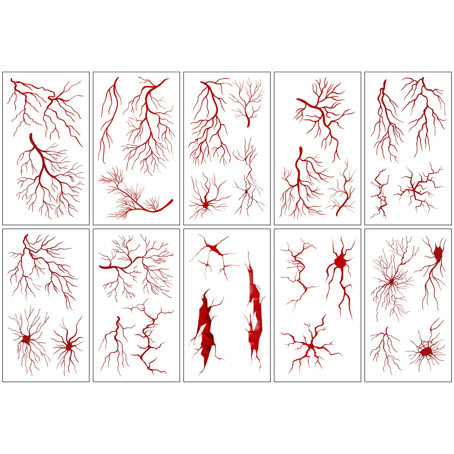 10 Sheets, Halloween Blood Vessel Lightning Pattern Temporary Tattoos, Waterproof Realistic Body Arm Face Neck Art Fake Tattoos, Suitable for Halloween Party Role-Playing Temporary Makeup