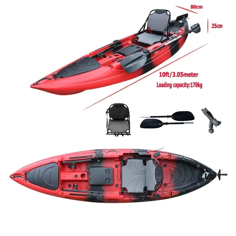 10ft Single Seat Sit on Fishing Paddle Kayak with Electric Motor Motorized Canoe 1person HDPE Kajak Big Storage Boat for