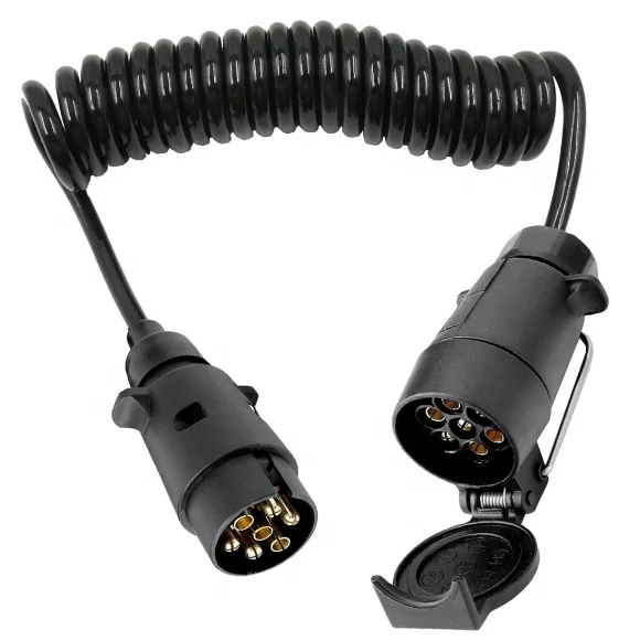 7-Pin Trailer Extension Cable Spiral Adapter 7-Pin Socket to Plug for Car Boat Caravan Motorhome Transporter