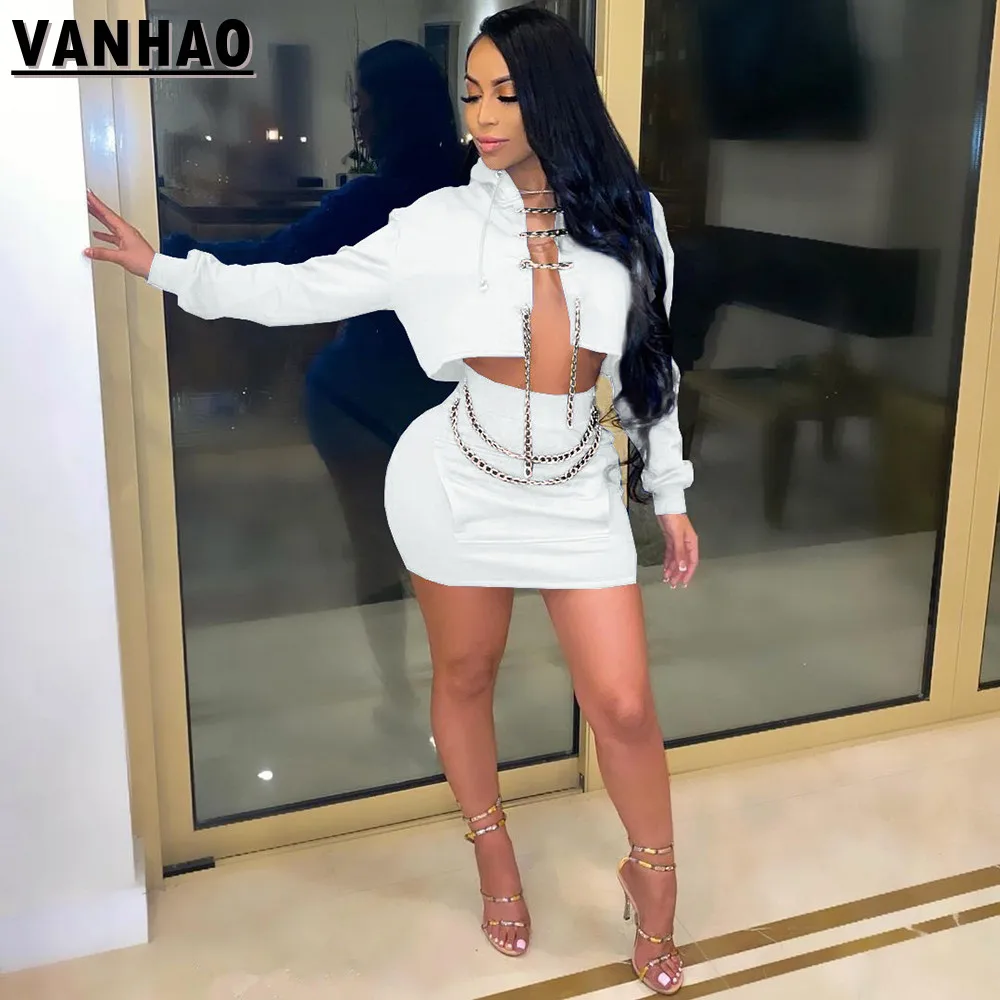 

Модный Сексуальный Кардиган VANHAO, юбка, комплект из двух предметов, Женский кроп-топ с капюшоном, женская одежда из двух предметов, уличная одежда, оптовая продажа, Прямая поставка