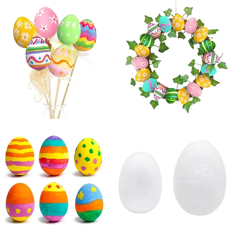 50pcs Easter Eggs DIY Painting Styrofoam Foam Eggs Easter Home Decoration Eggs Wreath Easter Party Favors Supplies Kids Gifts