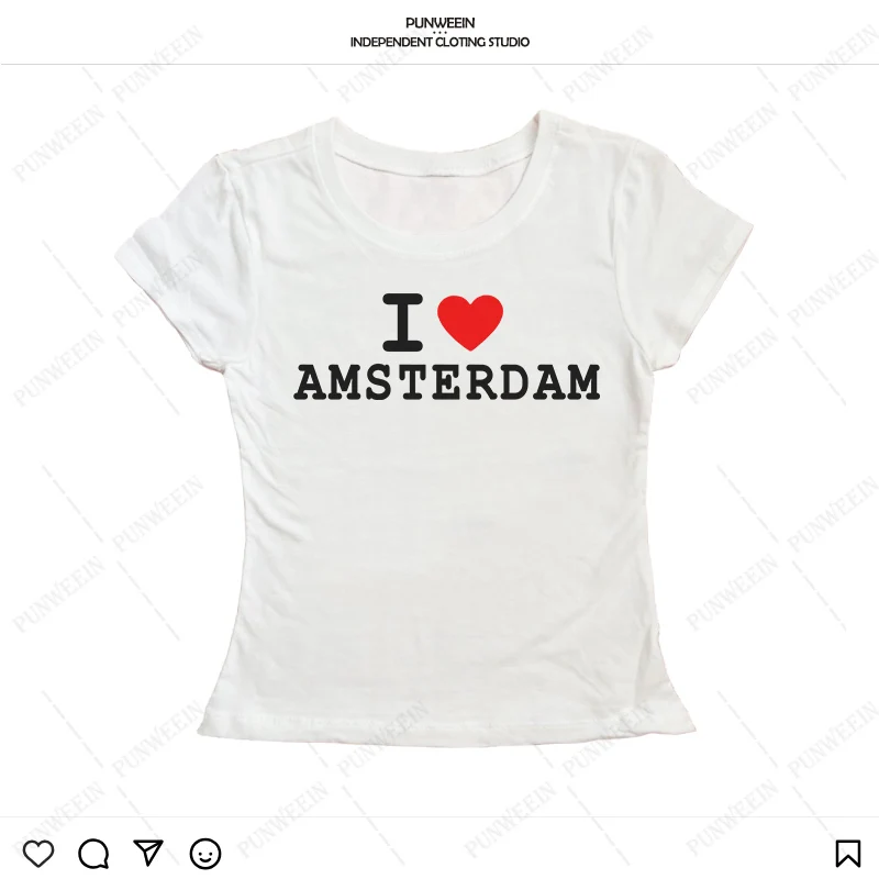 

Укороченные топы с принтом «I Love Amsterdam», Женская Повседневная футболка с коротким рукавом, забавная уличная одежда США, сексуальные Детские футболки, винтажные топы для девочек в стиле 1920-х