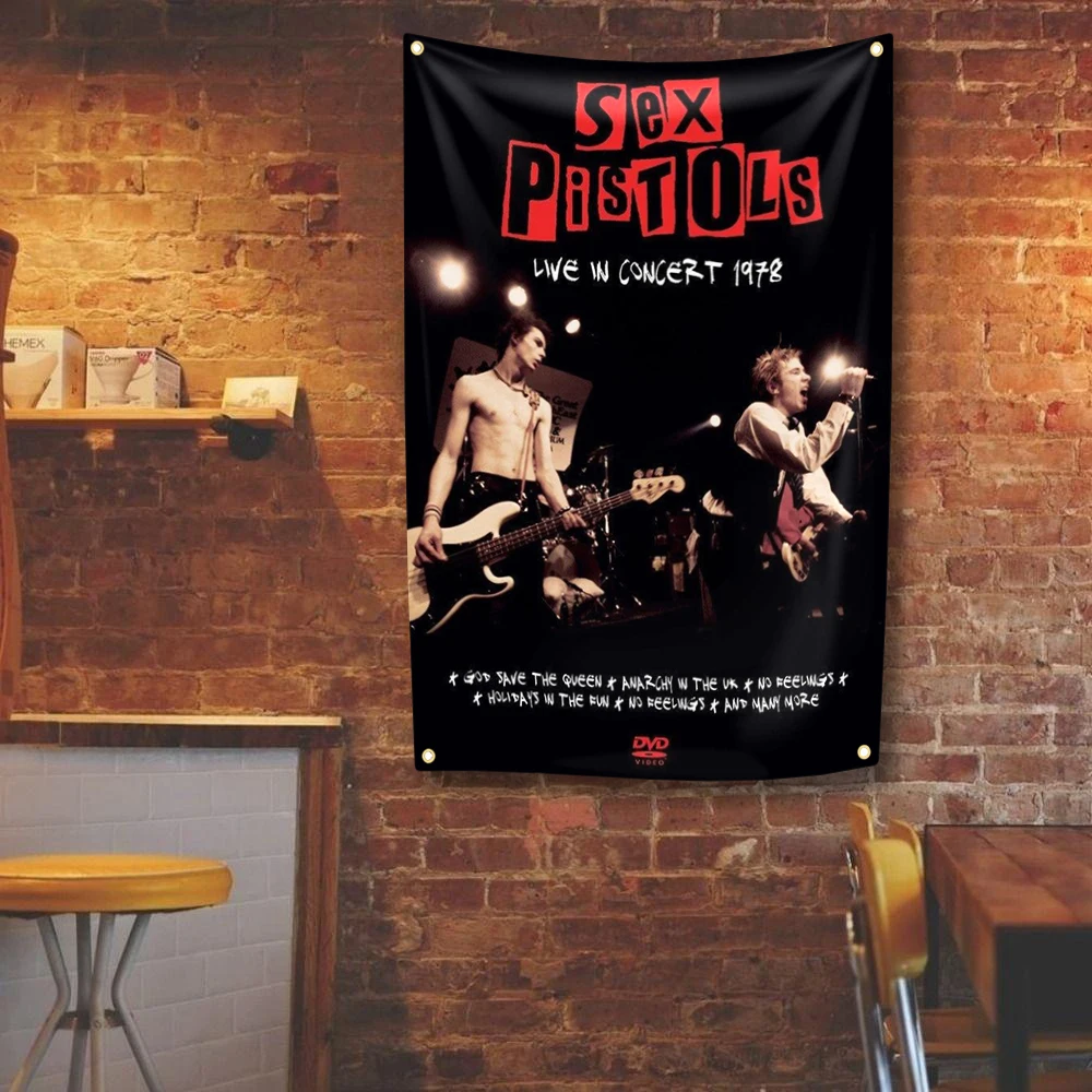Classic Punk Band Tapestry Four Holes Polyester Digital Prints Flag Rock Music Outdoor Indoor Decoration Room Garage Garden