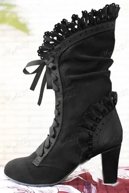 Bottes à talons hauts femmes Steampunk femmes Sexy bottes en daim en cuir PU automne Vintage chaussures d'hiver femmes à lacets bottes de Cosplay