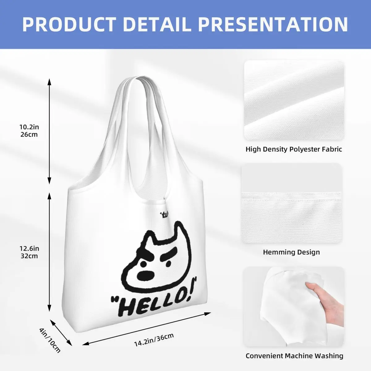 Hello From The Dog Large Capacity Canvas Tote Bag Single Shoulder Work Commute Bag For Women Eco-Friendly Shopping Bag