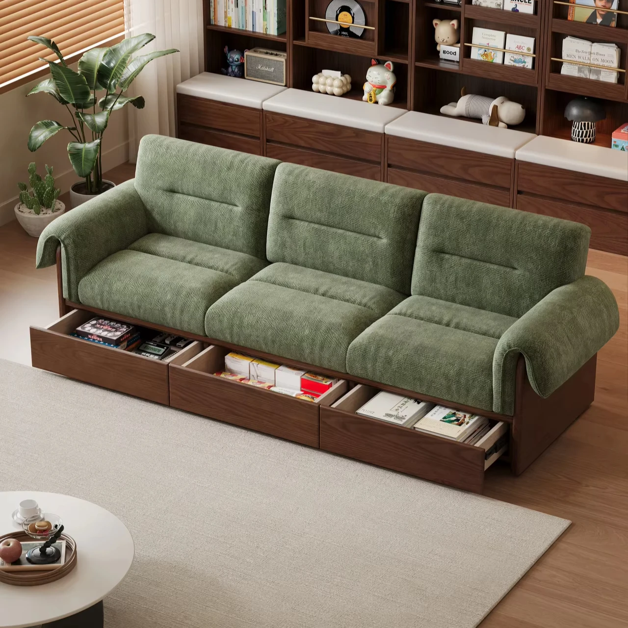 ！@SF802A# Storage Sofa, Solid Rubber Wood Frame with Chenille Upholstery, Multi-Color Option Living Room Couch