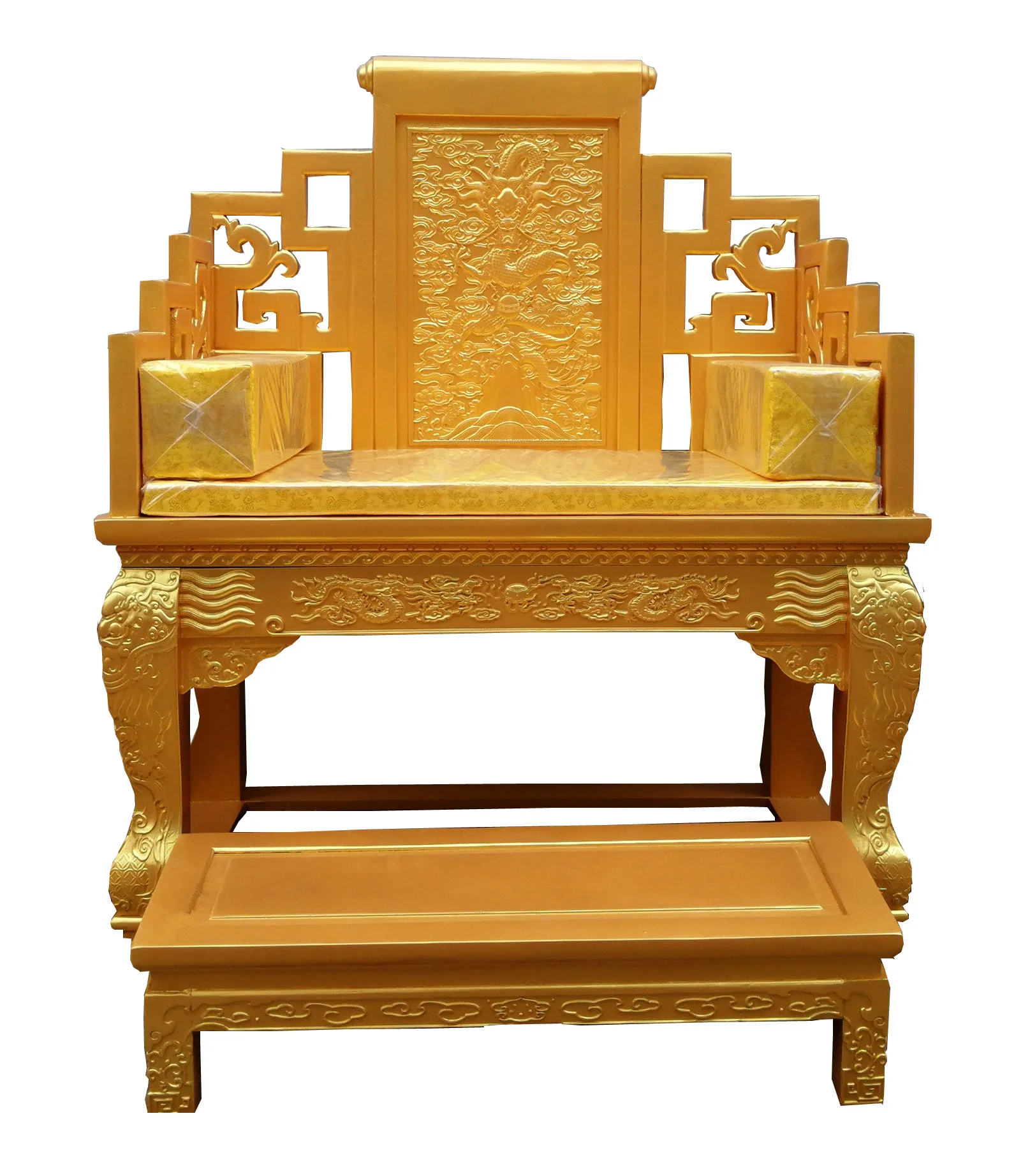 

Solid wood throne, temple Zen chairs, Ming and Qing Dynasty antique gold carved dragons