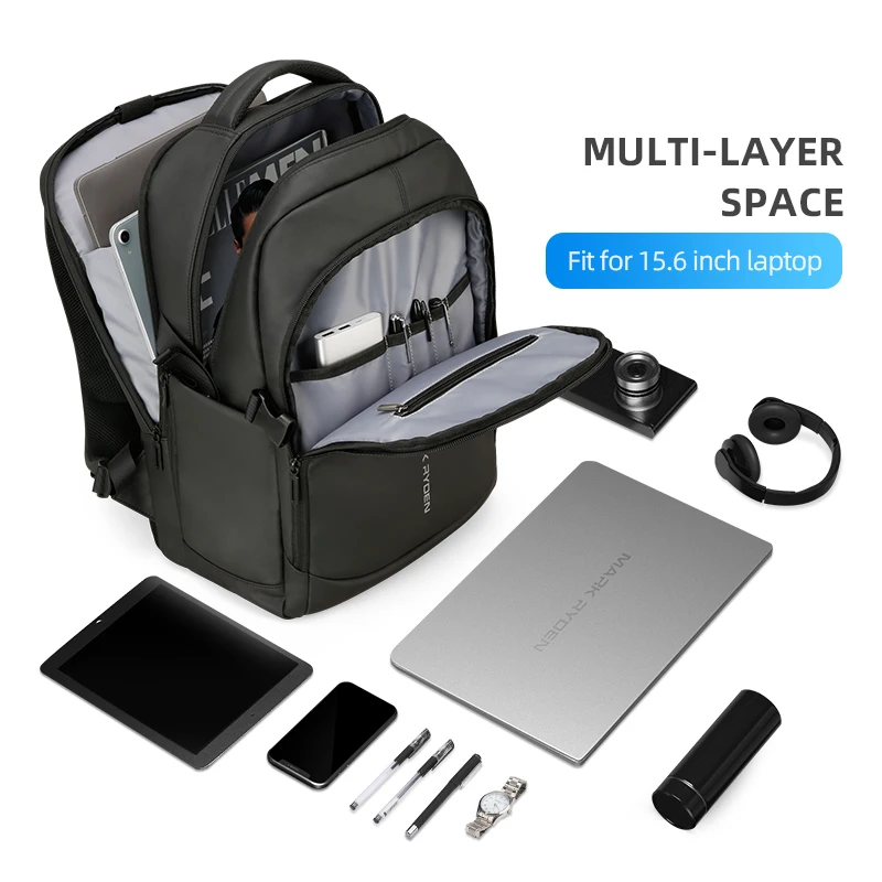 Mark Ryden Man Backpack Multifunctional Waterproof 15.6inch Laptop Multi-layer Pockets Bag Man USB Charging School Backpack