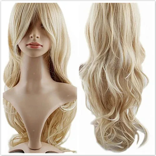 New Women Long Wavy Dress Party Wigs Costumes Anime Blonde Wigs+Wig Cap