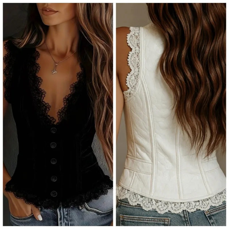 2026年 外国貿易 跨境 新作 レディース ウエスタンデニム風 欧米風 Vネック ホットガール ベストトップ 個性派