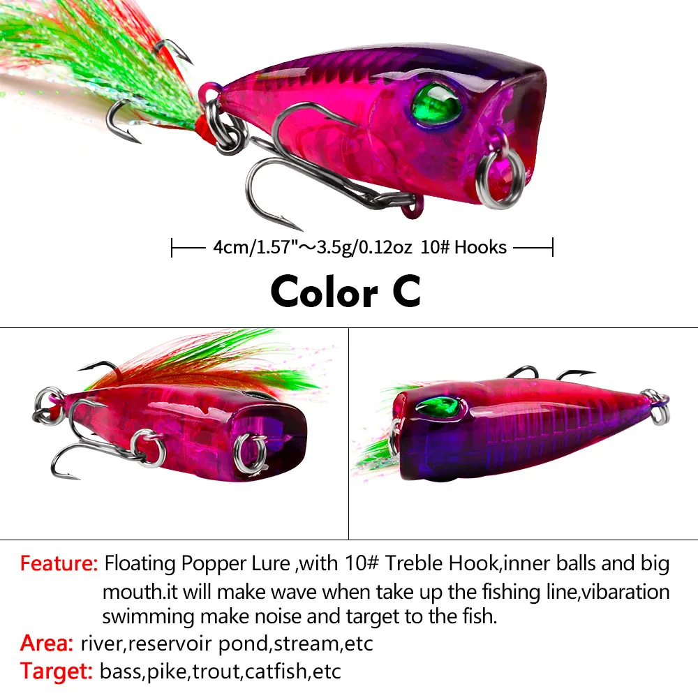 4,3cm 4g Mini Popper Angelköder Oberflächenköder Harter Kunstköder Künstliche Wobbler Plastik Pesca Angelzubehör mit 10 Stück # Federhaken – Detail 10