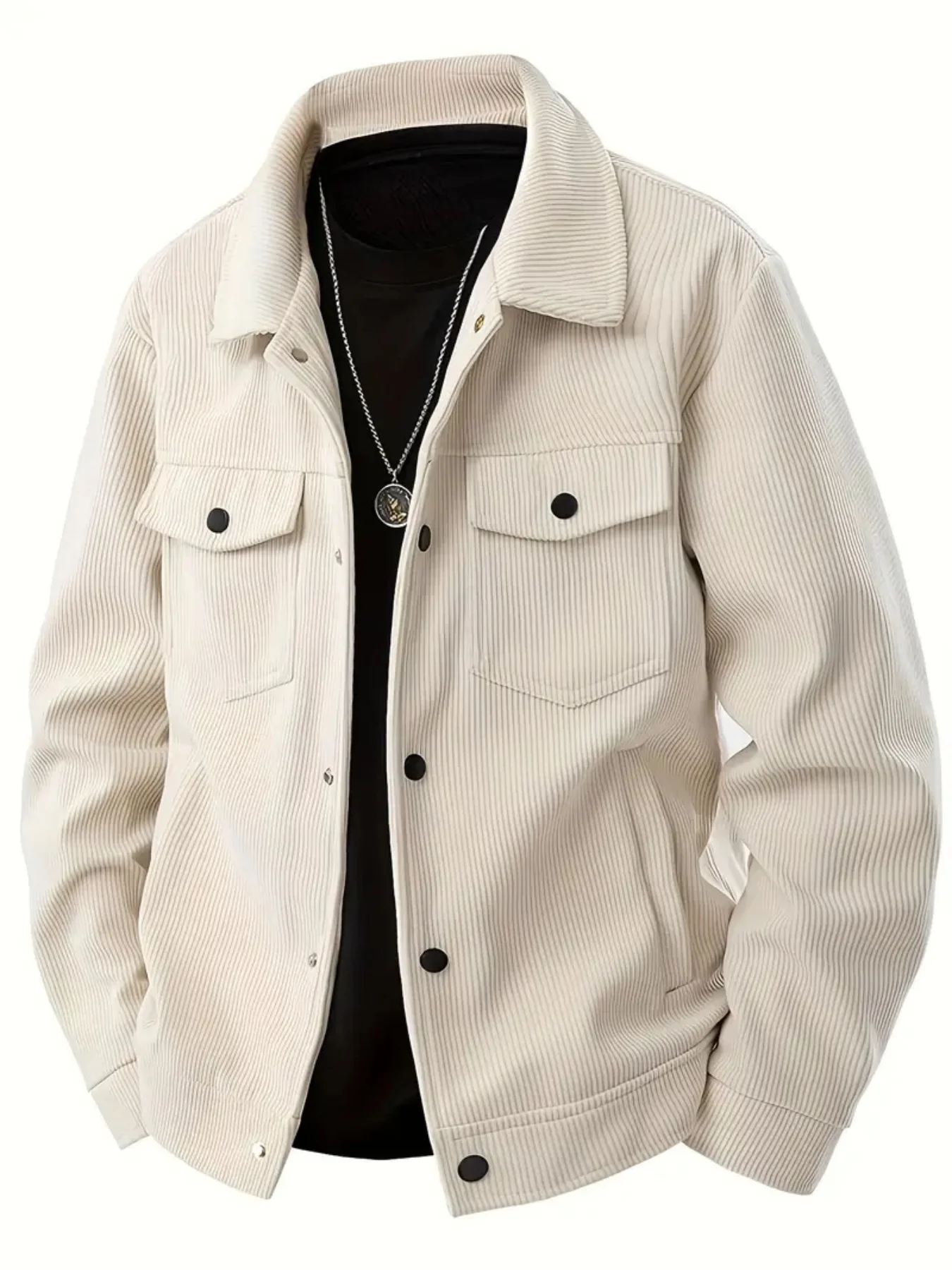 The 2025 New Autumn Corduroy Jacket for Men with a Lapel, Trendy Japanese Style Loose Coat
