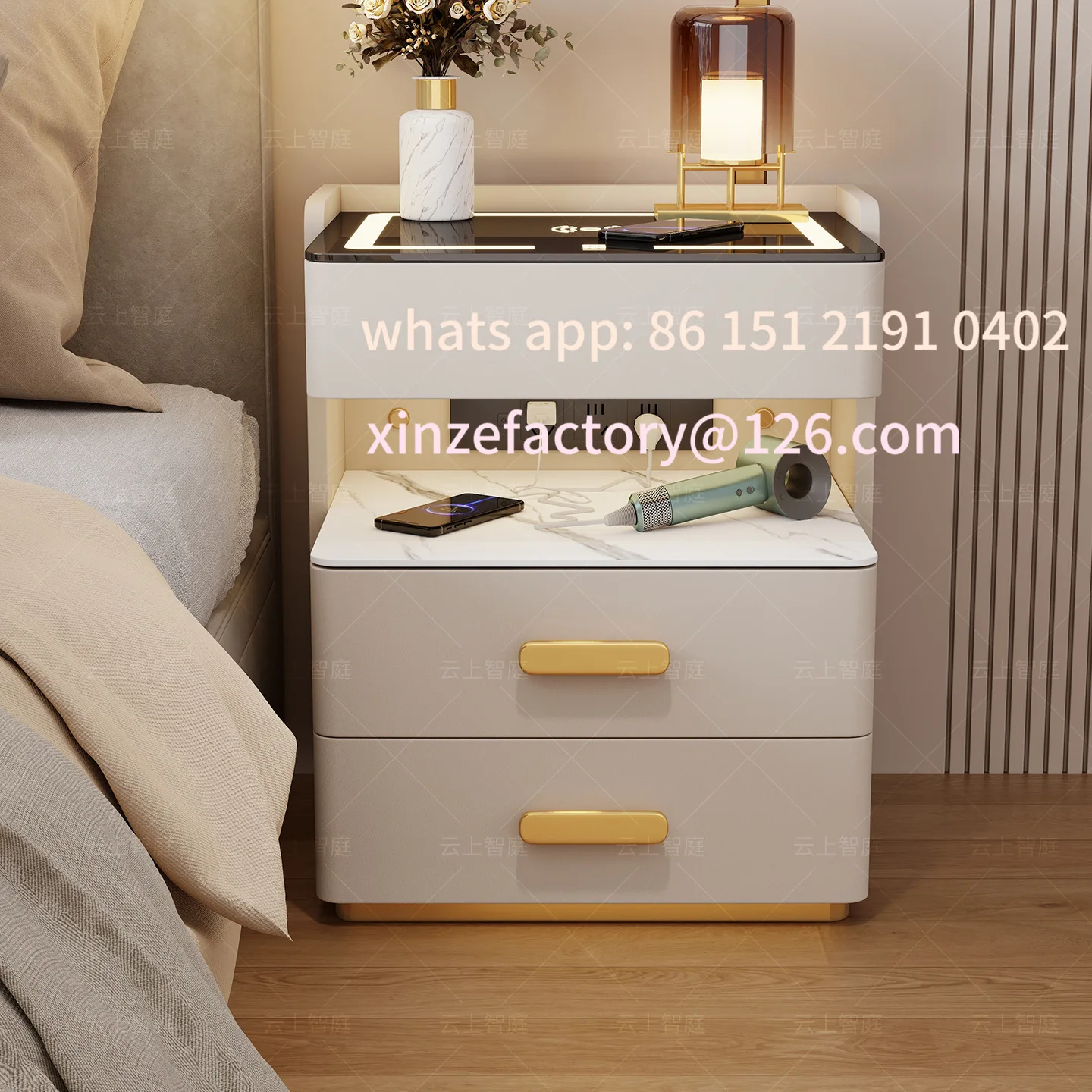 

Customizable smart bedside table 2025 new simple modern solid wood installation-free bedroom home multi-functional rock