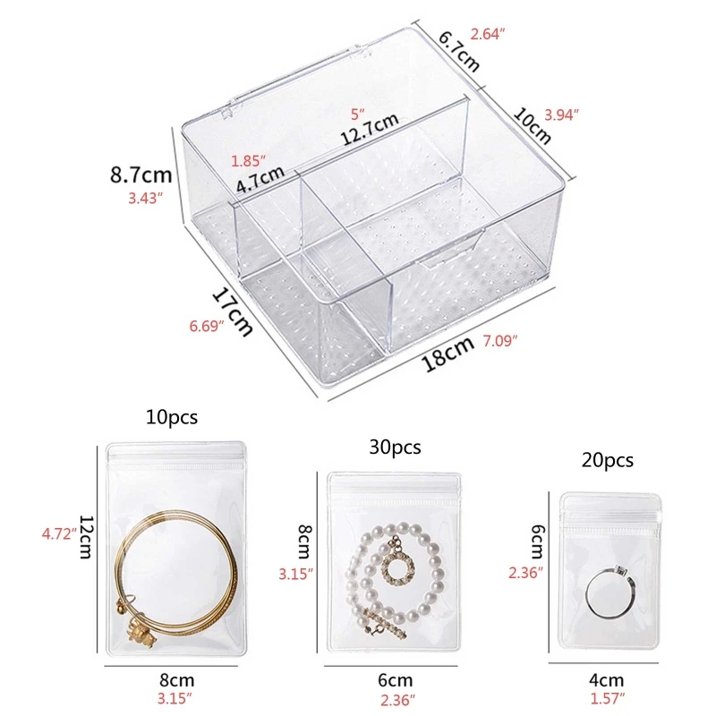 E15E Portable Travel Jewelry Storage Box with PVC Bags for Rings