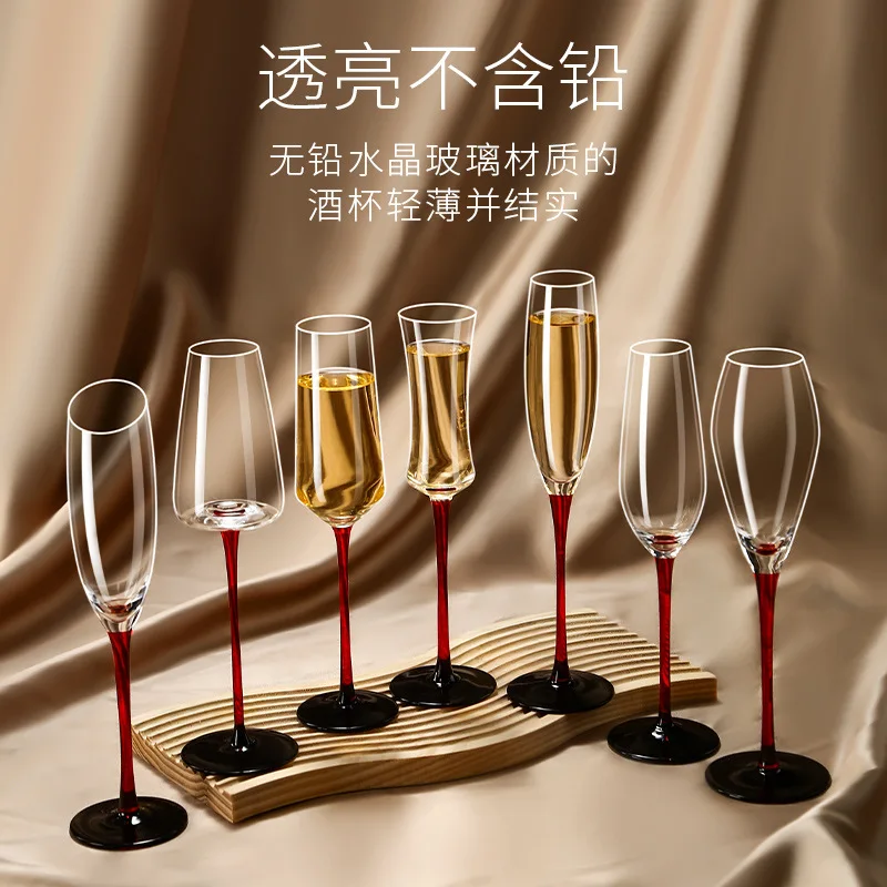 

Red rod champagne glass, European light luxury wine glass crystal goblet 2 pcs