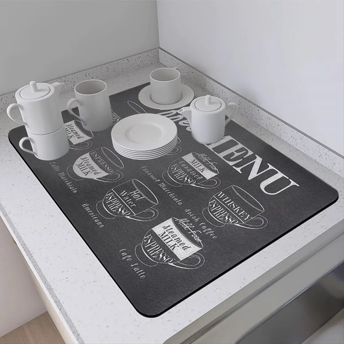 2-Pack Dish Drying Mat, Super Absorbent Dish Drying Mat,for Kitchen Counter, Fit Under Espresso Machine (Letter Print)